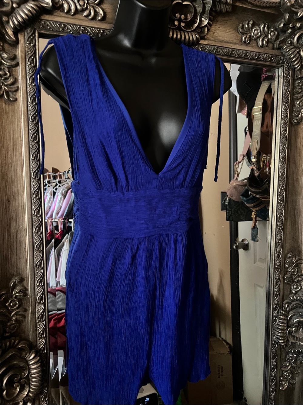 Sleeveless Deep V Cobalt Blue Mini Romper